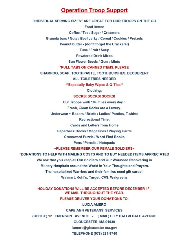 2015 holiday wishlist for veteran's center