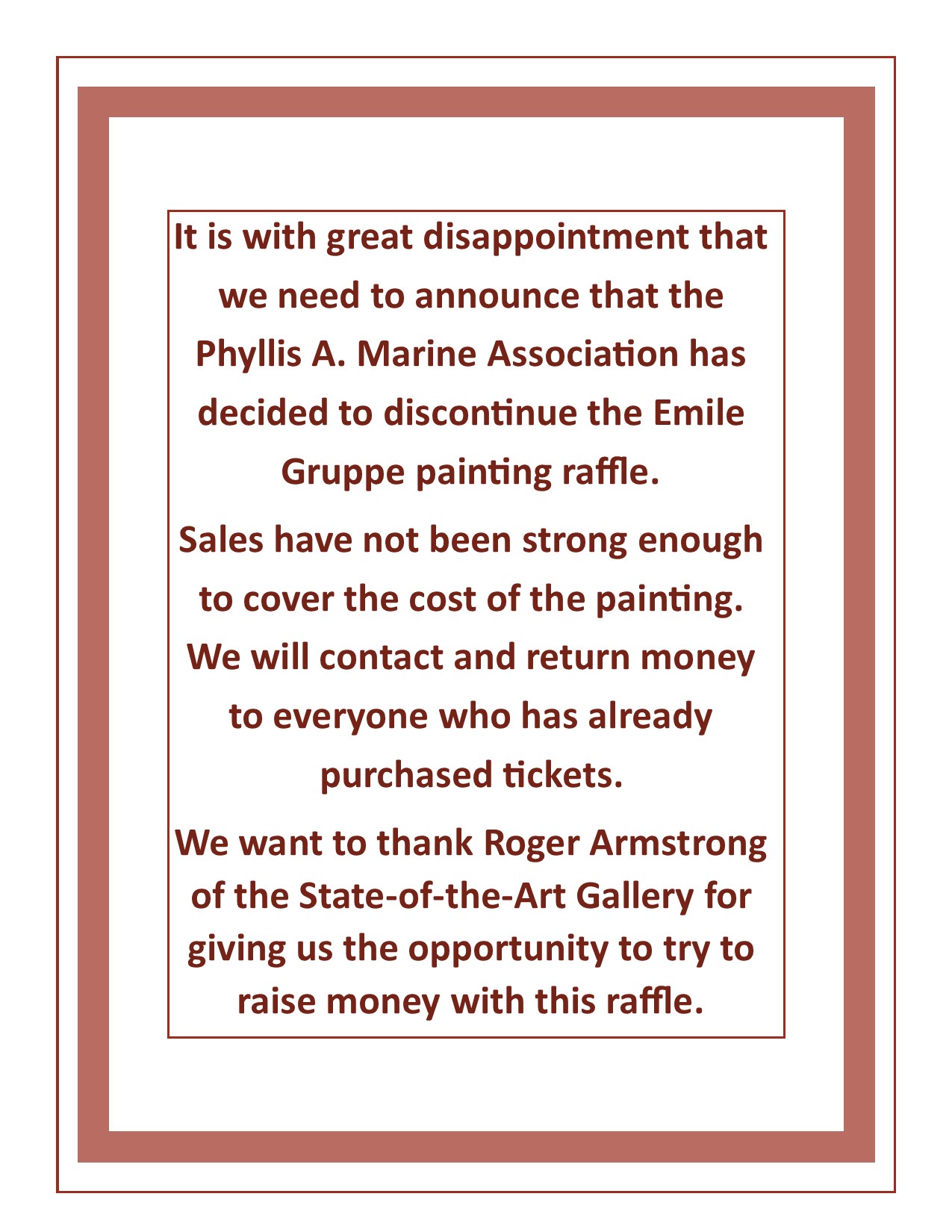 raffle discontionuance